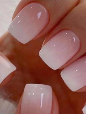 Nails Press ons,White Ombre Short Square Press on Nails Fake Nails Glossy Acrylic Artificial Nails Stick on Nails for Women 32Pcs