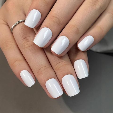 White Press On Nails - Short Square Press On Nails, Glue On Nails Short Fake Nails, Nail Press Ons 16 Sizes - 32Pcs Reusable Soft Gel Artificial False Nails Tips Kit